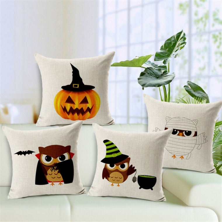 decoration living room idea cushions pumpkin plant couch halloween