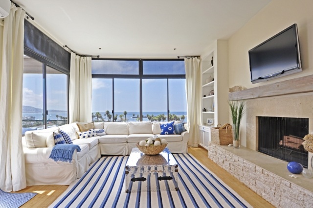 deco living room modern blue white