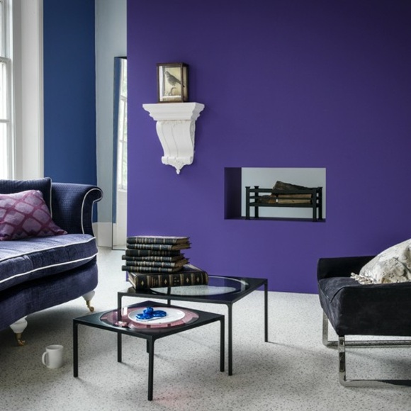 modern living room deco purple shades