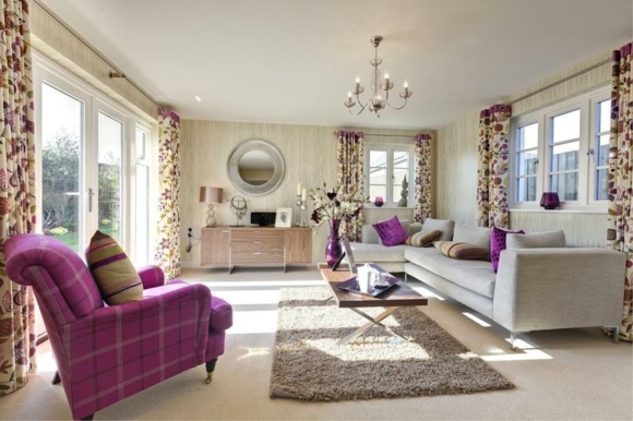 deco living room modern purple floral patterns