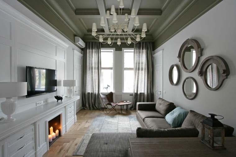 deco living room walls round mirrors