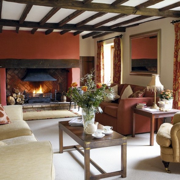 red beige living room deco