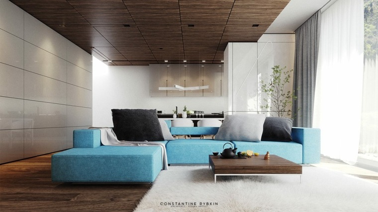 deco living room trend furniture modern blue sofa