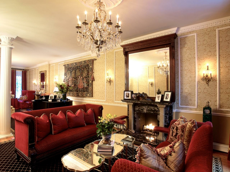 deco living room victorian red furniture