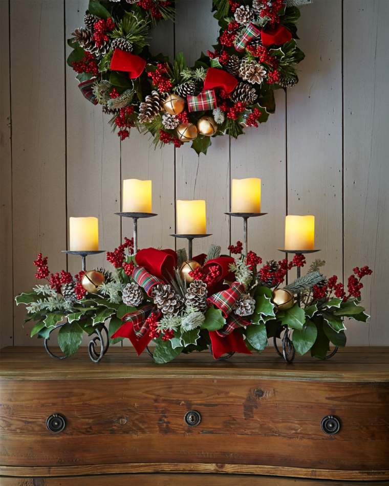 christmas decoration wreath flowers candles candlestick