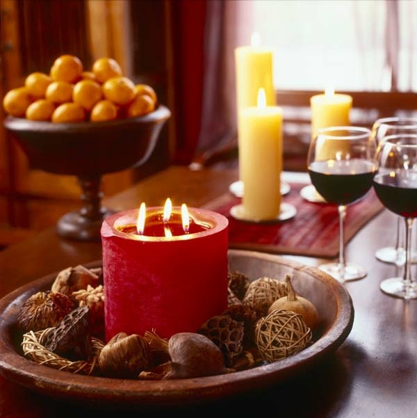 christmas decoration with fruits and candles