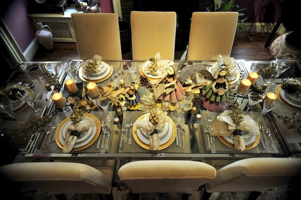 Christmas table decor yellow gold colors