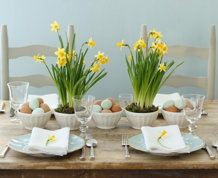 decoration table easter idea flowers spring eggs