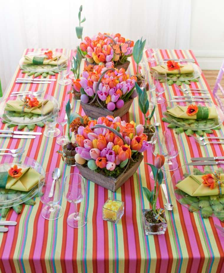 deco table spring easter tulips center table deco idea tablecloth