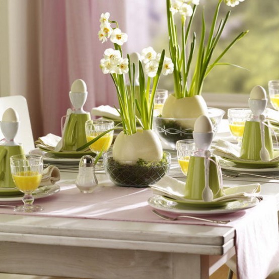 decor easter table green flowers