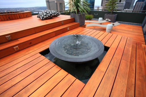 deco roof terrace wood fountain