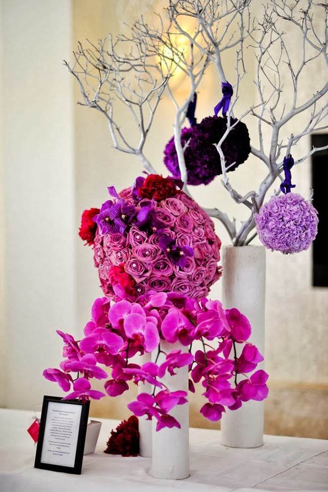 decoration bouquet round orchids violet roses