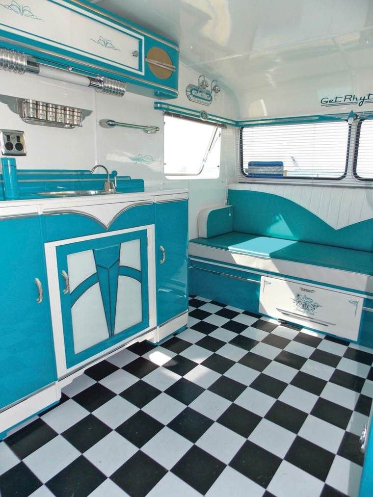 caravan deco retro idea furniture tiling black white modern