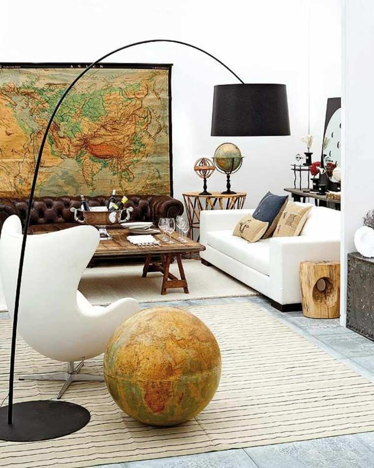 Globe Earth Idea Deco Interiör Moderna Soffa Vit Fåtölj Vit Wall Deco