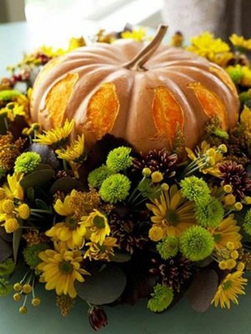 decoration pumpkins table flowers