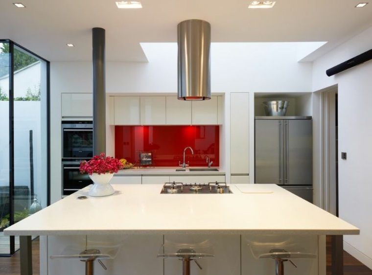 credence kitchen red furniture white island