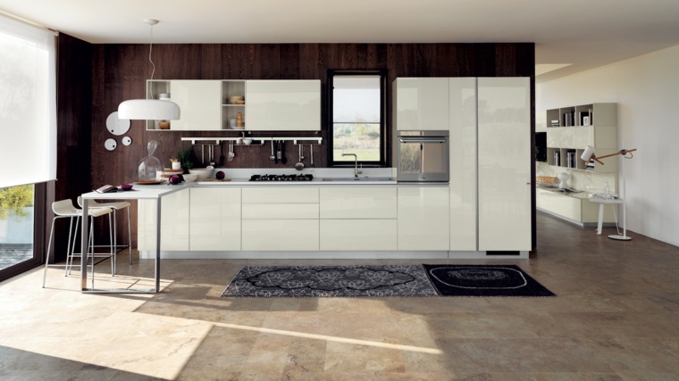 white kitchen and wood decoration