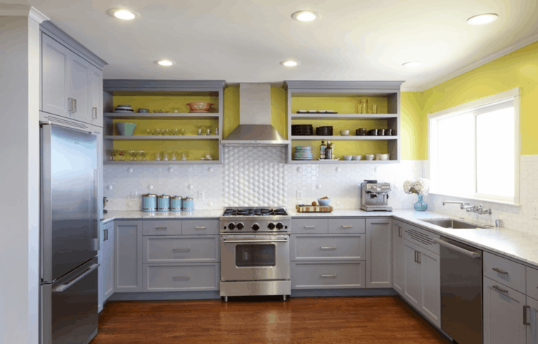 yellow gray kitchen decoration