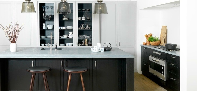 black color kitchen l gray island