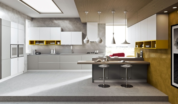 modern kitchen decoration yellow gray