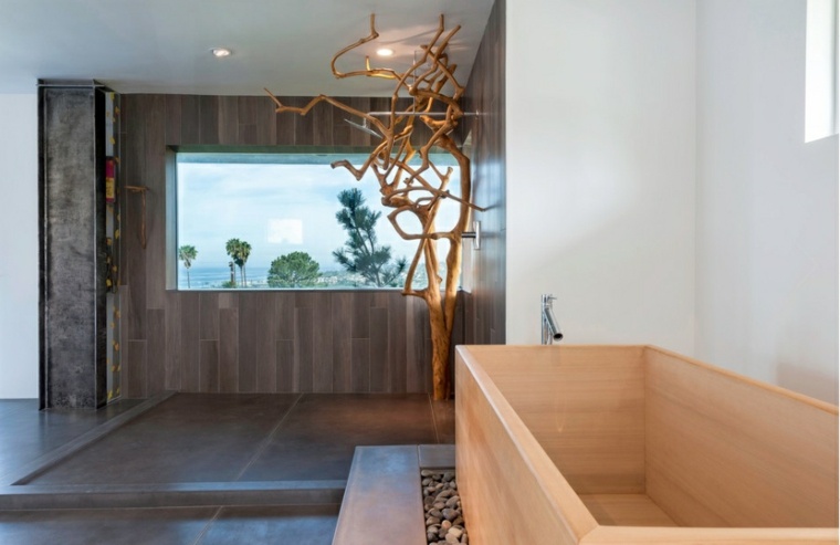 dekoration av'intérieur zen salle de bain bois baignoire orginale 