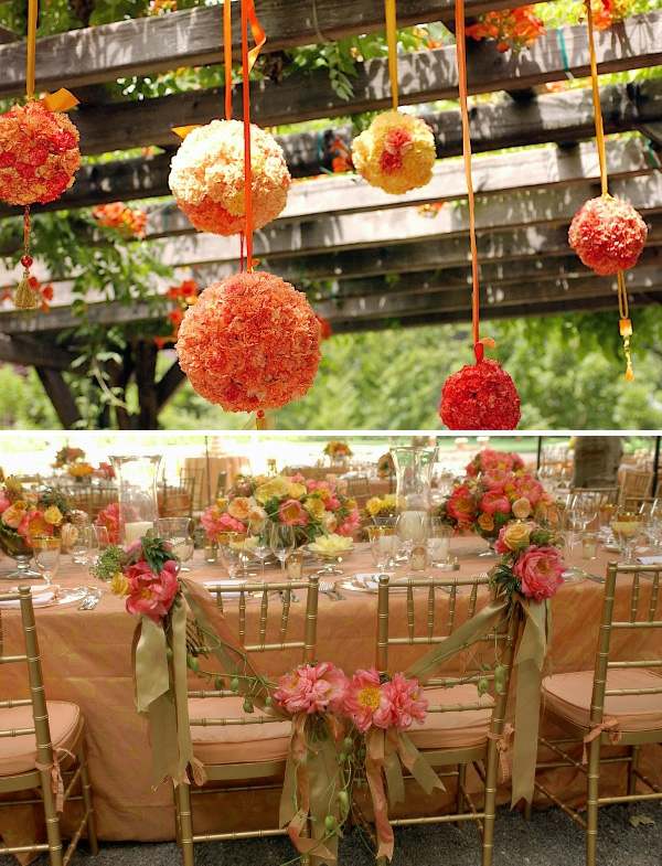 outdoor wedding garden orange balls