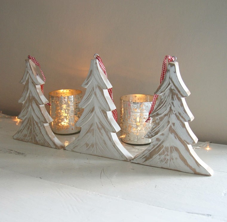 christmas decoration wooden fir wooden figurine painted white candle idea