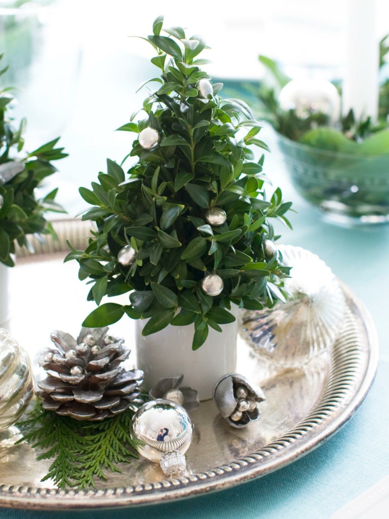 pine cone christmas decoration idea silver table top