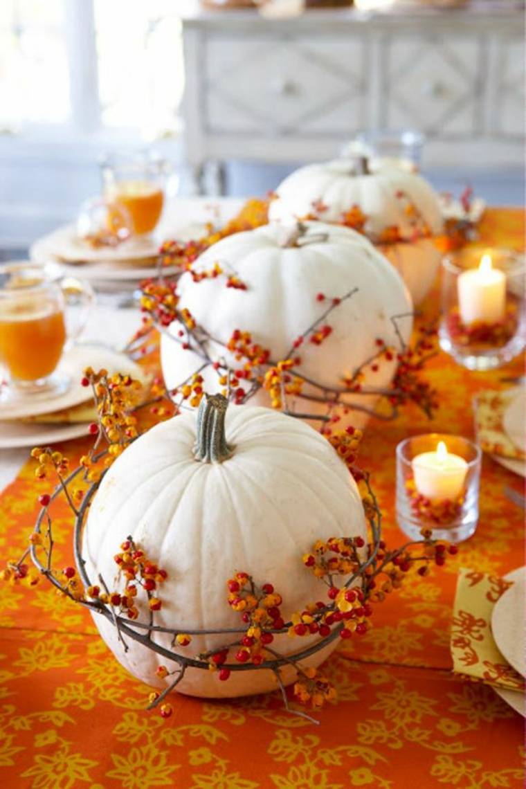 decoration table center pumpkin white design tablecloth candles