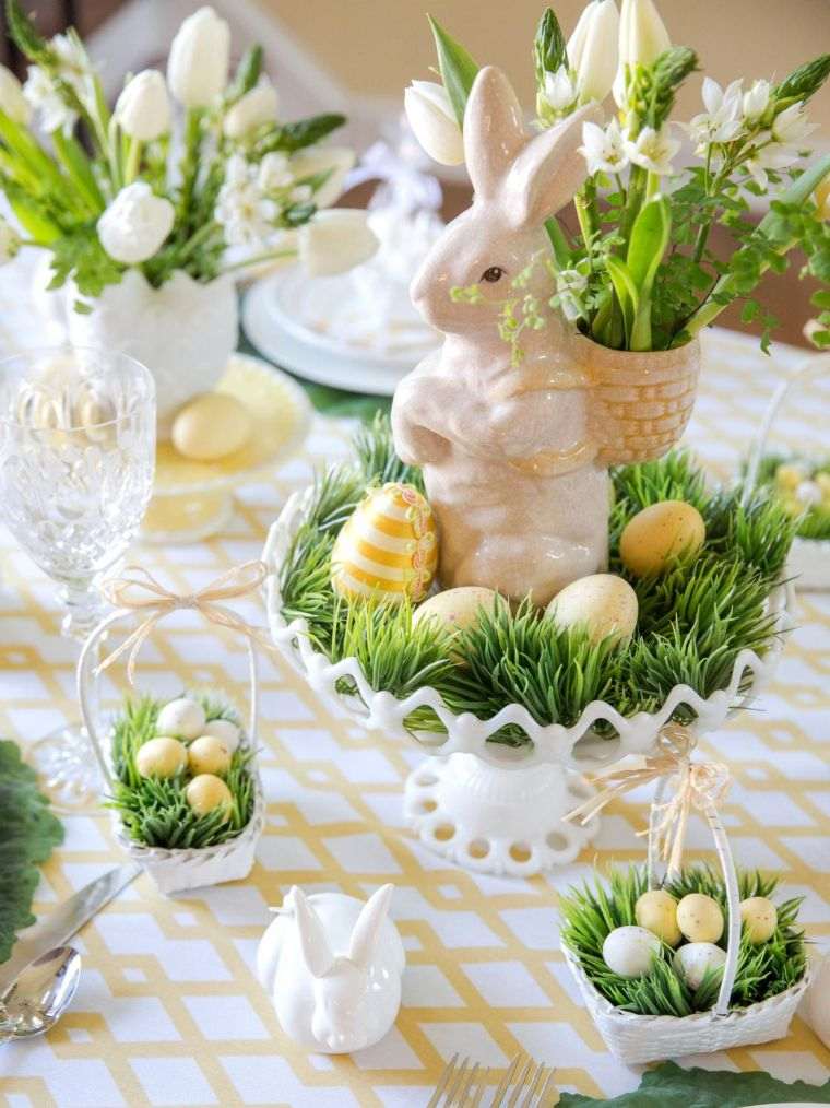 Easter bunny and eggs table decoration