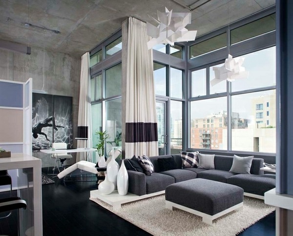 elegant industrial lounge black white decoration