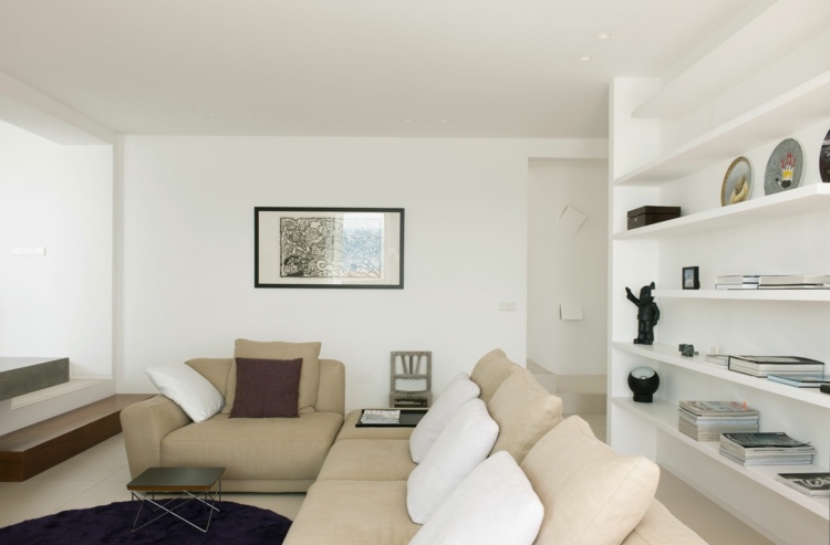 interior decoration living room white shelves