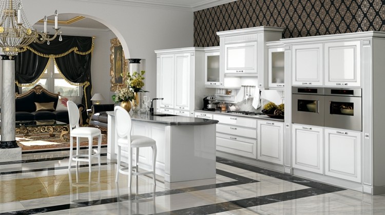 white kitchen living room black golden