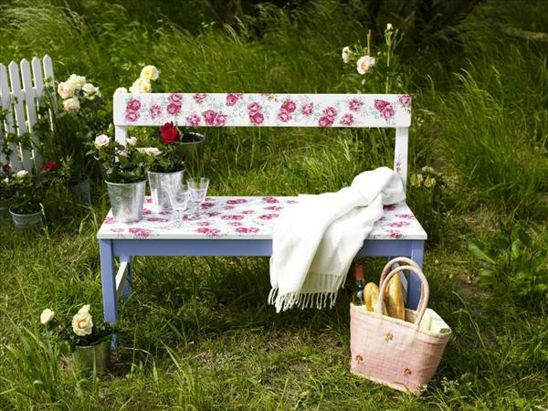 cheap garden decoration repainted bench