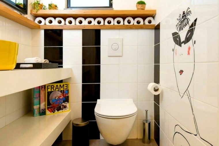 deco toilet sticker wall idea hitam dan putih kuning