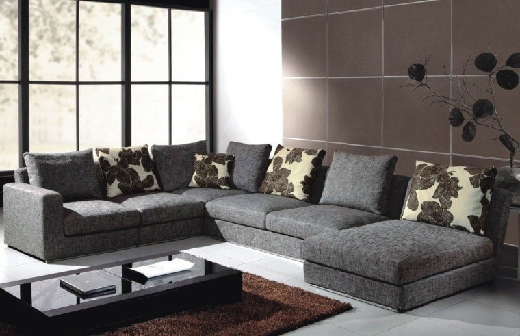 trendy color living room sofa d'angle gris