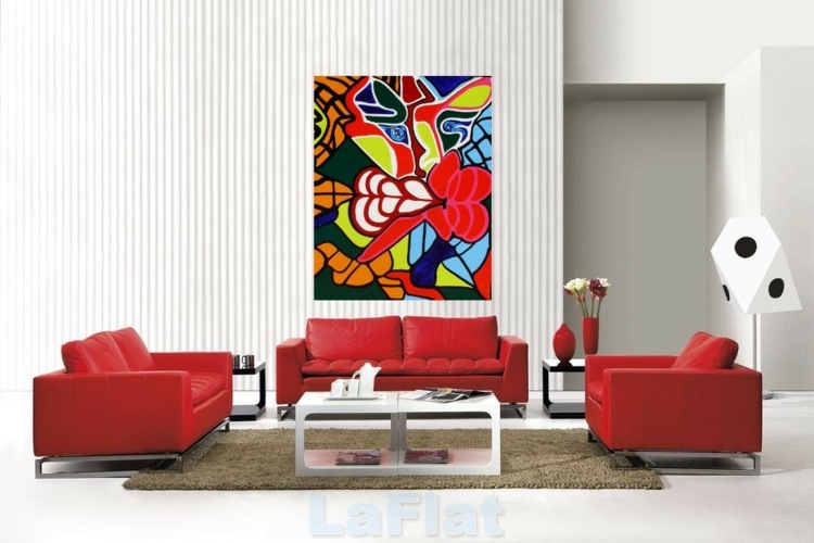 contemporary living room decoration red white