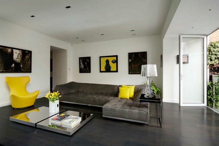 yellow gray living room decoration