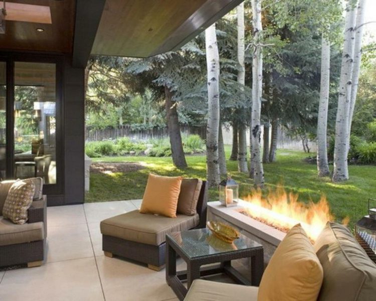 modern veranda decoration fireplace