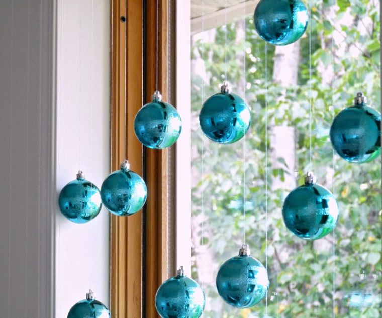 christmas decoration blue window hanging balls