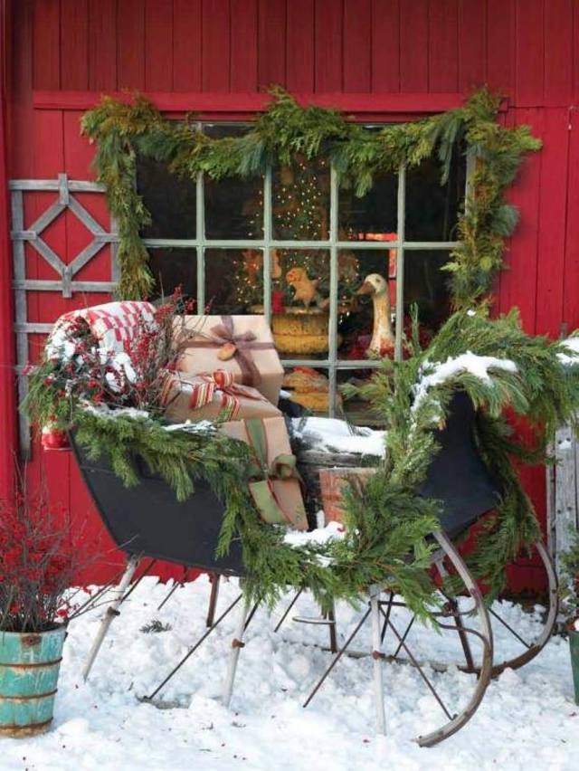 sled deco idea outdoor garland christmas garden deco