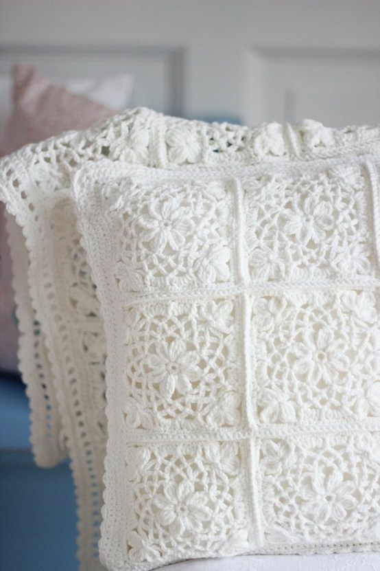 Home decor with cushions decorated with delicate crochet elegance