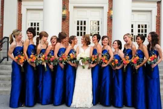 bridesmaid dress blue ultramarine satin luster