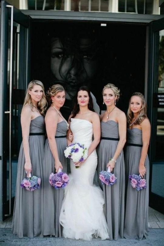 bridesmaid dress gray wedding bouquet