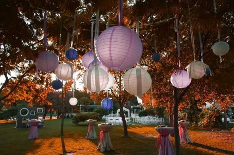 Japanese lanterns on trees