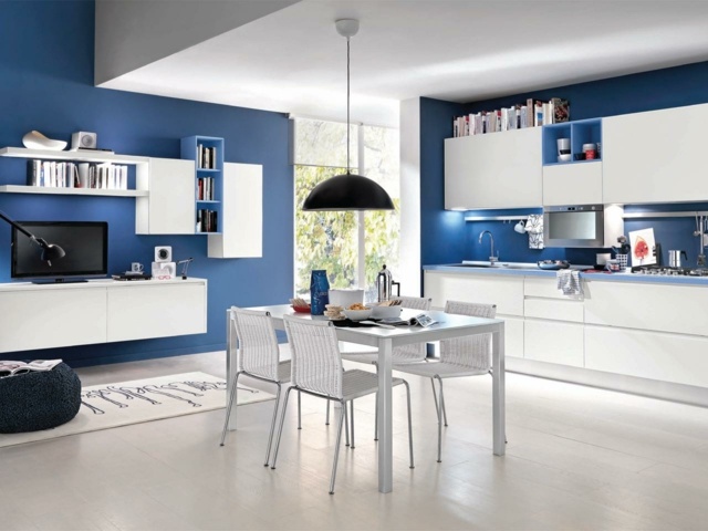 blue white kitchen design