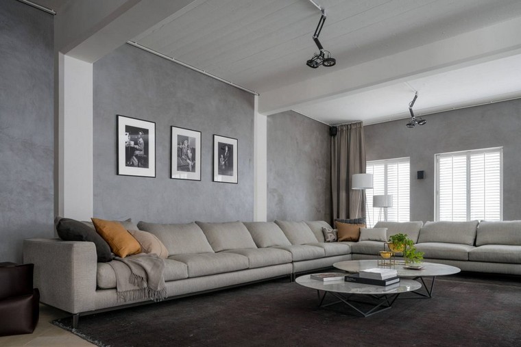 interior design deco wall idea sofa gray cushions decorate space