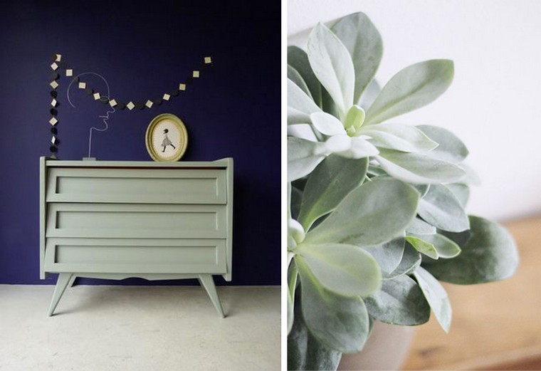 green gray idea deco plant oily dresser wood wall painting blue garland deco ideas