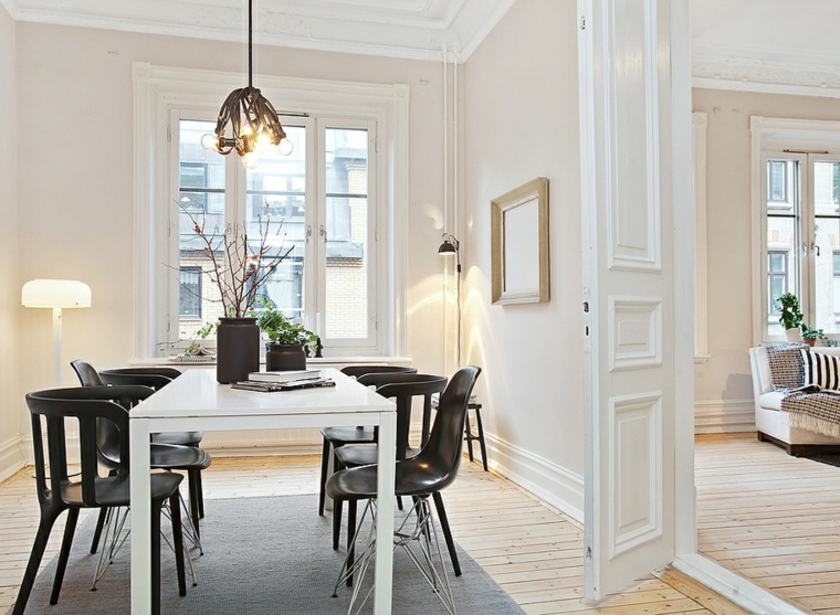 interior dining room gray modern suspended fixture