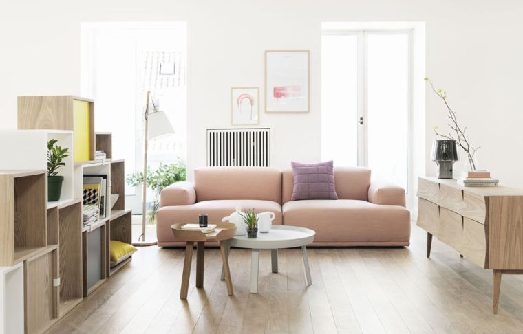 Scandinavian design living-room-furniture-wood-sofa-pink